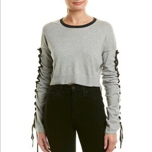 BCBGeneration Gray Piping Cropped Sweater Top